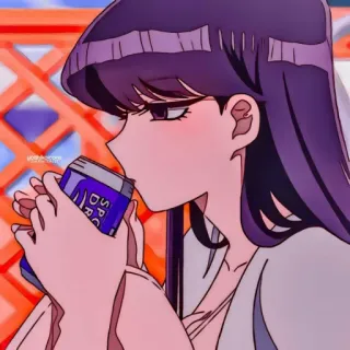 ⛓ Shoko Komi Komi Can't Communicate Anime, Komi Can't Communicate, Shoko Komi, Lindo, Bebida, Pelo morado telegram sticker