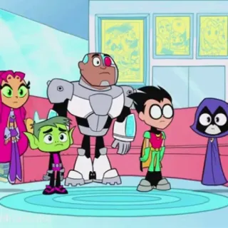 😐 Teen Titans Go! Cartoni animati, Supereroi, Robin, Cyborg, Raven, Beast Boy, Starfire telegram sticker