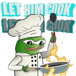 👨🍳 Pepe the Frog LET HIM COOK cooking, chef, frog, pepe, meme whatsapp sticker