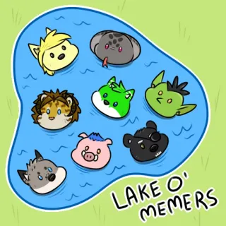 🐺 LAKE O' MEMERS Meme, Lago, Animais, Desenho animado, Engraçado, Animais no lago, Ilustração telegram sticker