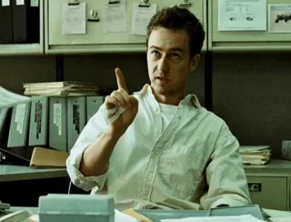 👊 Tyler Durden Fight Club Fight Club, Edward Norton, mit dem Finger zeigen, Tyler Durden, Büro, Film, Drama telegram sticker