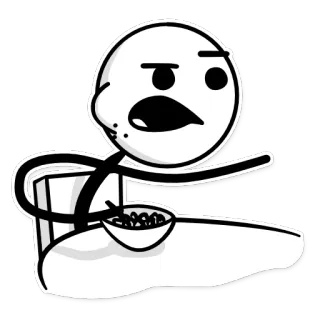 😟 stick figure, eating, breakfast, cereal, cartoon, expression telegram sticker
