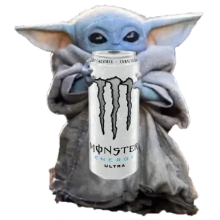 🔋 Grogu Star Wars: The Mandalorian ZERO CALORIE • ZERO SUGAR Baby Yoda, Grogu, Star Wars, Monster Energy, Minuman energi, Meme, Parodi telegram sticker