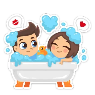 💖 Bad, Badewanne, Paar, Seifenblasen, Ente, Cartoon, Liebe whatsapp sticker