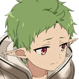 😞 애니메이션, 엘프, 초록 머리, 캐릭터, 귀여운, 만화, 소년 telegram sticker