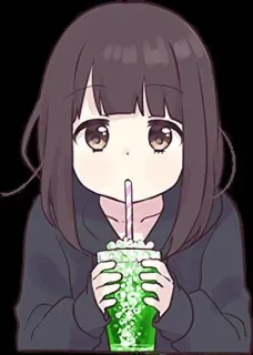 🥤 อนิเมะผู้หญิง, เครื่องดื่ม, การ์ตูน, น่ารัก, จิบิ, คาวาอิ telegram sticker