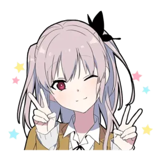 😀 Anime, Garota, Sinal de paz, Fofo, Desenho animado telegram sticker