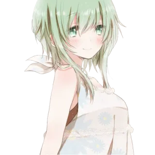 😊 Anime, Mädchen, Süß, Grüne Haare, Kunst, Illustration telegram sticker