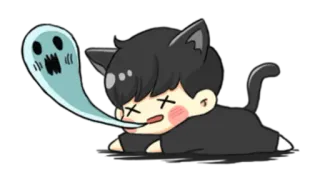 😖 kucing, hantu, halloween, lucu, kartun, stiker, chibi whatsapp sticker