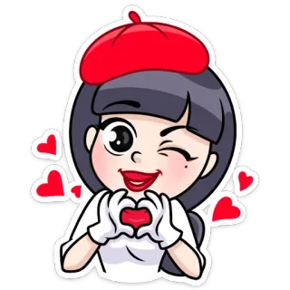 😘 мультфильм, женщина, сердце, любовь, милый, наклейка, эмодзи, берет telegram sticker