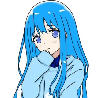 🤔 Anime Mädchen, blaue Haare, Cartoon, süß, Anime, Charakter telegram sticker