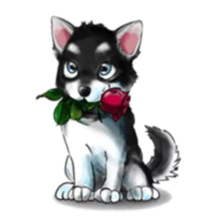 🌹 chó, chó con, husky, hoa hồng, dễ thương, động vật, thú cưng telegram sticker