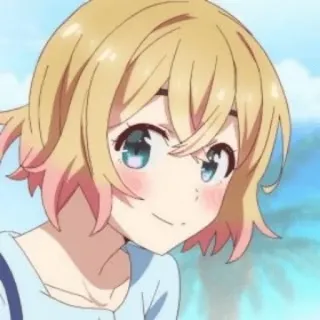 🖤 anime girl, cartoon, smiling, cute, blonde hair, mami nanami, rent a girlfriend telegram sticker