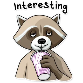 😏 Interesting szop pracz, ciekawe, zwierzę, pijący, wyraz, słodkie telegram sticker