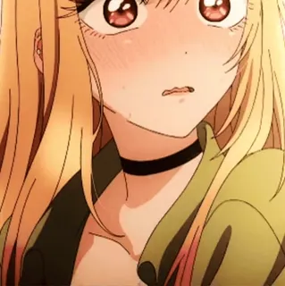 💛 anime, blush, cute, choker, blonde telegram sticker