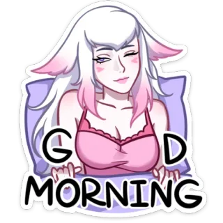 ☀️ GOOD MORNING bonjour, salutation, fille anime, dessin animé, pyjama, lit whatsapp sticker