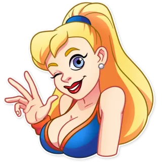 👋 Cartoon, Frau, Zwinkern, Friedenszeichen, Blond, Sticker telegram sticker