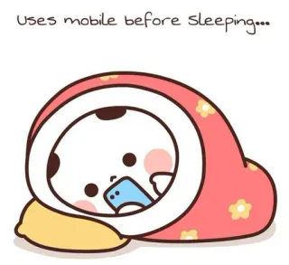 ❤️ Uses mobile before sleeping... mobile, dormir, mignon, téléphone, dessin animé telegram sticker