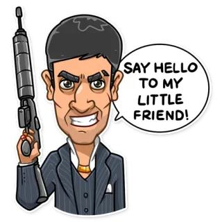 😡 Tony Montana Scarface SAY HELLO TO MY LITTLE FRIEND! scarface, лицо со шрамом, тони монтана, пистолет, оружие, преступление, гангстер telegram sticker