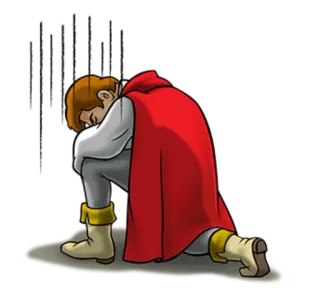😞 sad, kneeling, cape, prince, cartoon telegram sticker