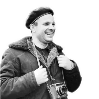 😃 Yuri Gagarin cosmonaut, soviet union, space exploration, historical figure, camera, aviation, astronaut telegram sticker