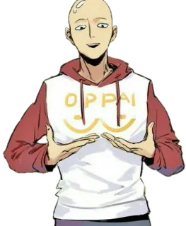 😃 Saitama One-Punch Man OPPAI Аниме, Манга, Ванпанчмен, Сайтама, Оппай, Фанатское, Комедия whatsapp sticker