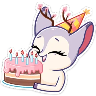 🎂 Hirsch, Geburtstag, Kuchen, Party, Süß, Tier, Cartoon whatsapp sticker