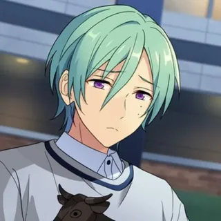 ☹️ Anime, Mangá, Cabelo verde, Olhos roxos, Vaca, Retrato, Menino anime whatsapp sticker