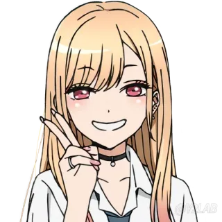 ✌️ Marin Kitagawa My Dress-Up Darling Anime, Gadis, Tanda perdamaian, Rambut pirang, Cosplay telegram sticker