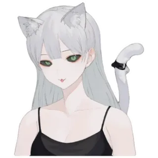 😁 catgirl, anime, ears, tail, cartoon telegram sticker