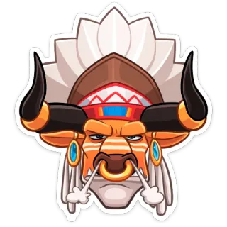 🐃 bull, animal, horns, indian, headdress, native american, mascot telegram sticker