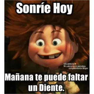 😁 Sonríe Hoy
SÍGUENOS
Ni cabrona ni pendeja
simplemente Mujer
Mañana te puede faltar
un Diente. 微笑, 女人, 卡通, 搞笑, 牙齿, 幽默 whatsapp sticker