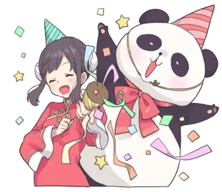 🎉 festa, celebração, panda, menina, confete, desenho animado, fofo, festivo telegram sticker