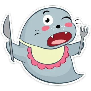 🍽 тюлень, животное, мультфильм, еда, ест, милый, голодный telegram sticker