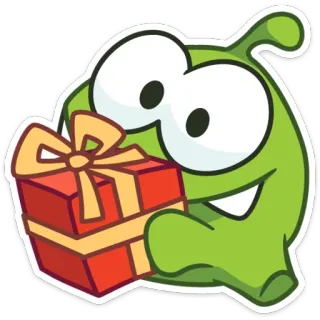 🐸 Om Nom Cut the Rope Om Nom, Cut the Rope, зеленый монстр, подарок, презент, мультяшный персонаж, видеоигра telegram sticker
