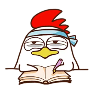 🤓 Huhn, lernen, Tier, Cartoon, Buch, Stift, Haarreif telegram sticker
