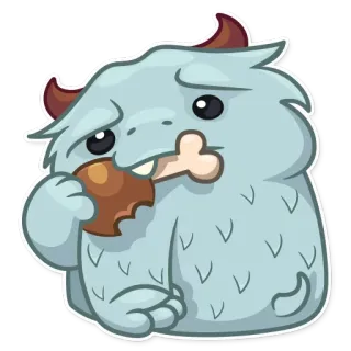 🍗 mostro, cartone animato, yeti, osso, mangiare, carino whatsapp sticker