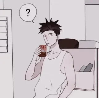 🍚 ? Personaggio anime, Bere, Punto interrogativo, Cartone animato, Uomo, Bevanda telegram sticker