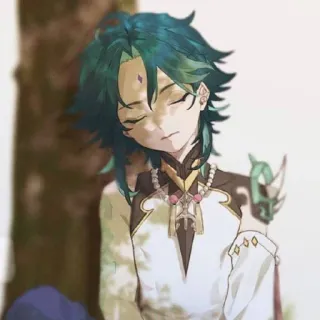 🪀 Xiao Genshin Impact Xiao, Genshin Impact, Anime, Videojuego, pelo verde, Fantasía telegram sticker