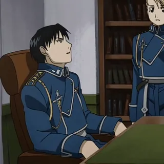 💙 Roy Mustang Fullmetal Alchemist Roy Mustang, Fullmetal Alchemist, anime, frustrated, facepalm, sigh, stress, tired, reaction telegram sticker