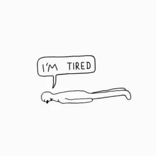 😑 I'M TIRED 피곤한, 지친, 게으른, 엎드린, 만화, 미니멀리즘 telegram sticker