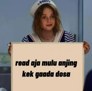 🔭 read aja mulu anjing kek gaada dosa meme, funny, woman, sailor hat, text, humor telegram sticker