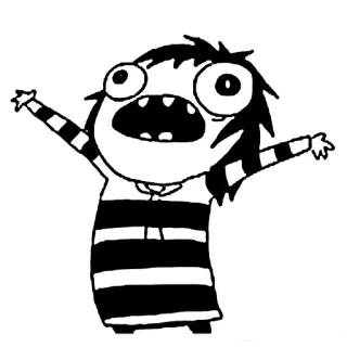 😦 desenho animado, gritando, personagem, preto e branco, camisa listrada, expressão exagerada whatsapp sticker