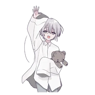 👋 Anime, Menino, Fofo, Desenho animado, Urso de pelúcia, Personagem whatsapp sticker