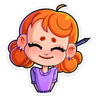 ☺️ cartoon, girl, red hair, cute, happy, pencil whatsapp sticker