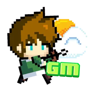 🌞 GM pixel art, game, character, green, white telegram sticker