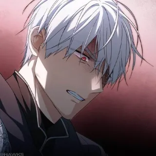 🖤 Animé, Garçon animé, Cheveux blancs, Yeux rouges, En colère, Homme, Personnage telegram sticker