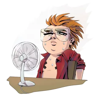 🌪 transpiration, ventilateur, chaleur, été, dessin animé, personnage whatsapp sticker