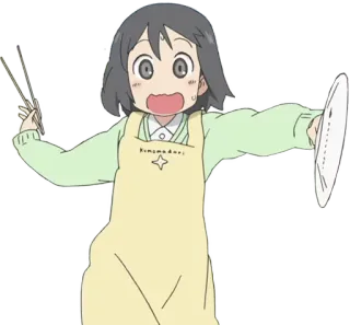 😧 kinomadori Anime, Garota, Cozinha, Hashis, Prato telegram sticker