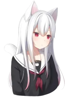 🙁 Anime, Cô gái, Mèo, Kemonomimi, Dễ thương, Tóc trắng, Mắt đỏ telegram sticker